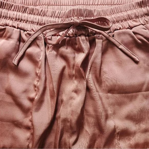 Relaxed Silk Drawstring Waist Rust Joggers Yoga Lounge Pants With  Side Pockets - Picture 5 of 7